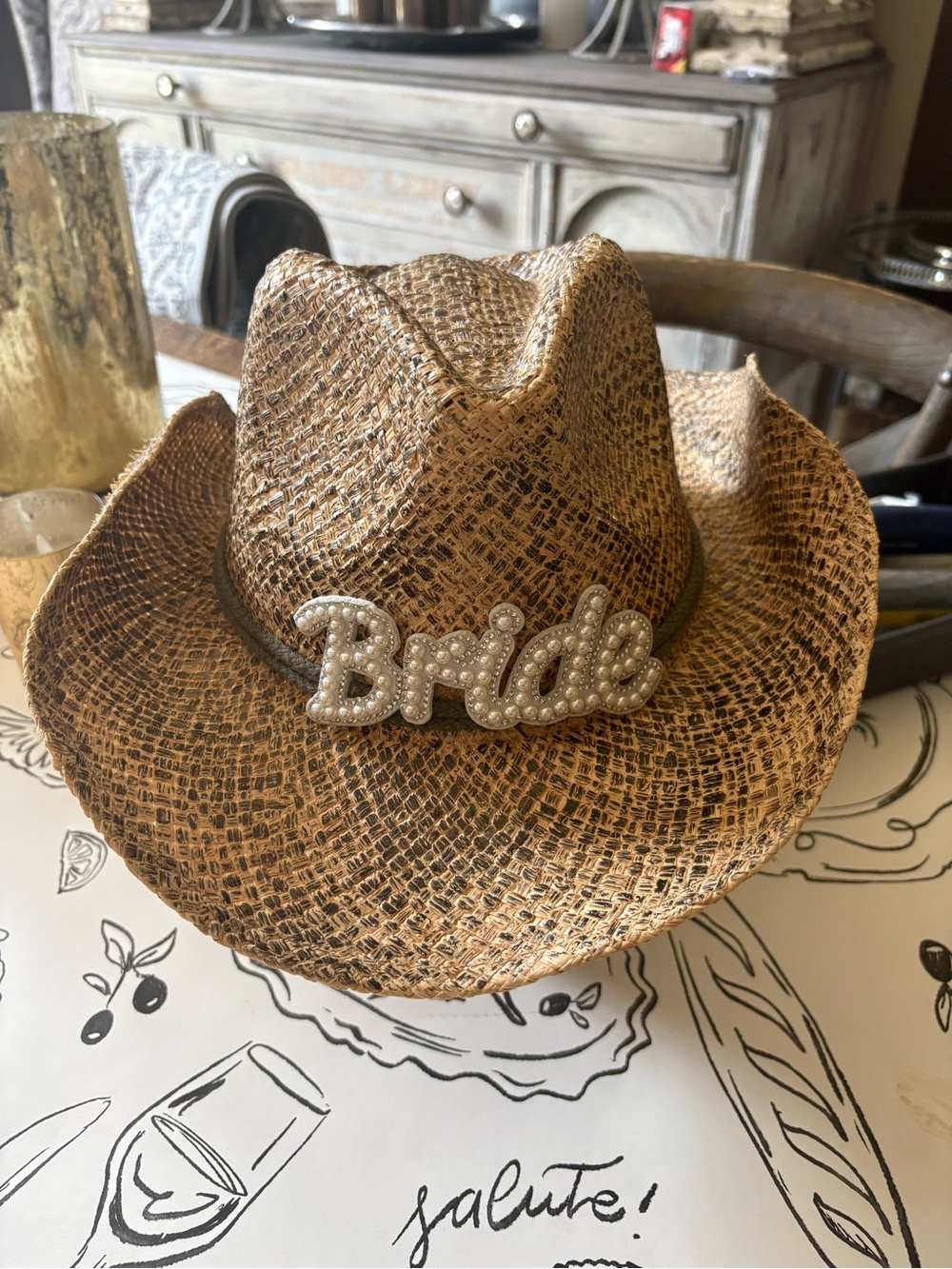 Bride Pearl Accent Straw Cowboy Hat - Natural Brown